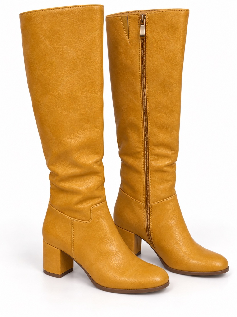 Tall Block-Heel Women's Boots in Mustard Yellow